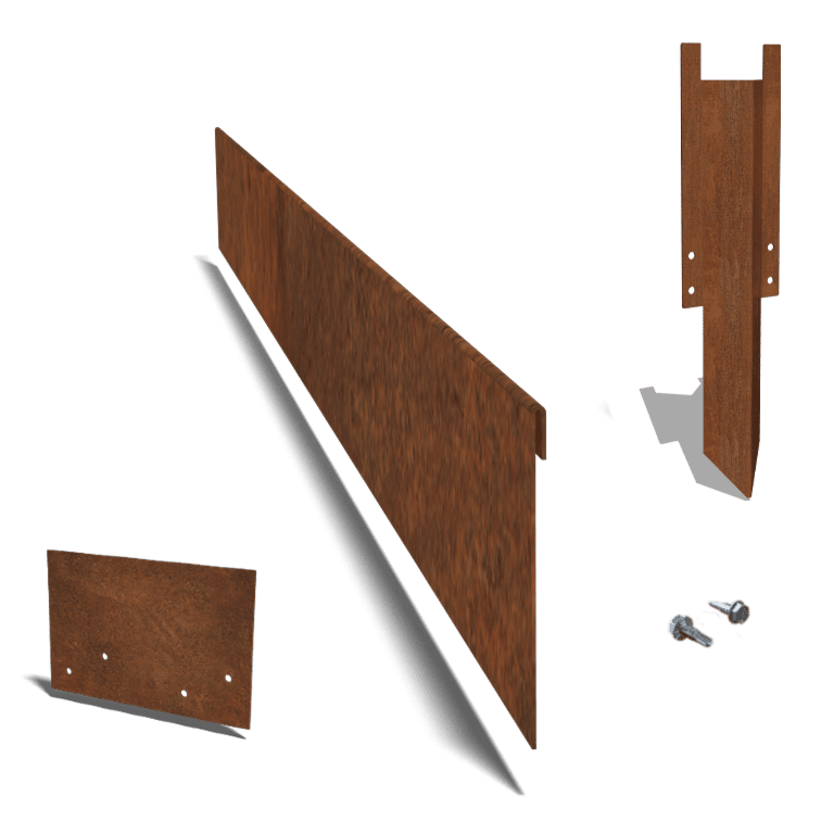Χωρίσματα γκαζόν από ατσάλι corten επίπεδο 23 cm πλήρες σετ ανά 24 μέτρα