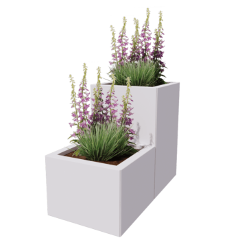 Ζαρντινιέρα από χάλυβα - 2-μερές μοντέλο σκάλας - 80 x 40 x 60 cm - RAL9010 ματ (λευκό) - Με πλάκα βάσης