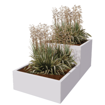 Ζαρντινιέρα από χάλυβα - 2-μερές μοντέλο σκάλας - 160 x 80 x 60 cm - RAL9010 ματ (λευκό) - Χωρίς πλάκα βάσης