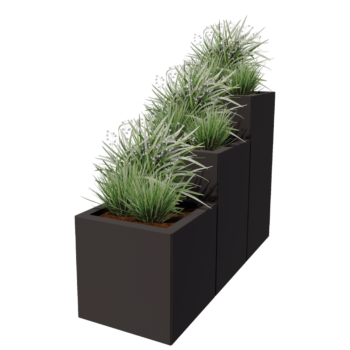 Ζαρντινιέρα από χάλυβα - 3-μερές μοντέλο σκάλας - 120 x 40 x 80 cm - RAL9005 ματ (μαύρο) - Χωρίς πλάκα βάσης