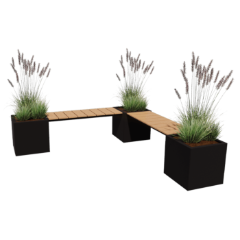 Ζαρντινιέρα από χάλυβα - Τετράγωνο - Γωνιακή διάταξη - 221,2 x 221,2 x 50 cm - Άλλο χρώμα RAL - Με πλάκα βάσης - Με παγκάκι