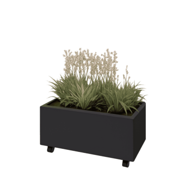 Ζαρντινιέρα από χάλυβα - Ορθογώνιο - 80 x 40 x 30 cm - RAL9005 ματ (μαύρο) - Με πλάκα βάσης - Με τροχούς