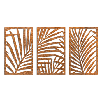 Διακόσμηση τοίχου από χάλυβα Corten - Φτέρες 3 μέρη Large - 100 x 188,7 cm