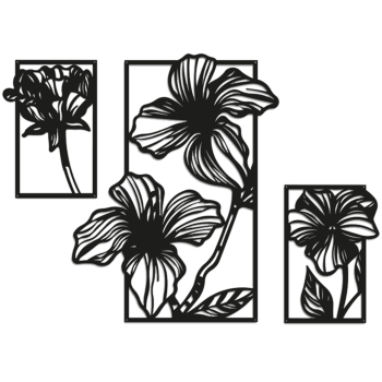 Διακόσμηση τοίχου από μέταλλο - Λουλούδια 3 μέρη Large - 97,2 x 141,4 cm