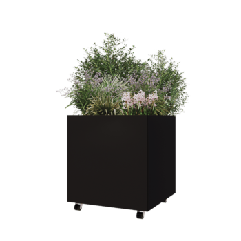Ζαρντινιέρα από χάλυβα - Τετράγωνο - 70 x 70 x 70 cm - RAL9005 ματ (μαύρο) - Με πλάκα βάσης - Με τροχούς