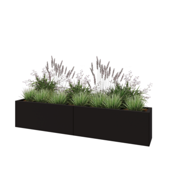 Ζαρντινιέρα XXL από χάλυβα - Ορθογώνιο - 200 x 30 x 40 cm - RAL9005 ματ (μαύρο) - Χωρίς πλάκα βάσης