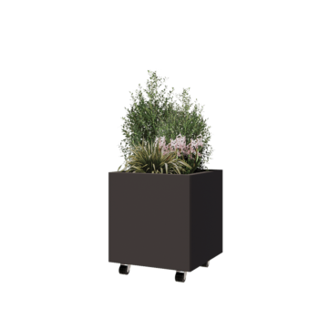 Ζαρντινιέρα από χάλυβα - Τετράγωνο - 50 x 50 x 50 cm - Άλλο χρώμα RAL - Με πλάκα βάσης - Με τροχούς