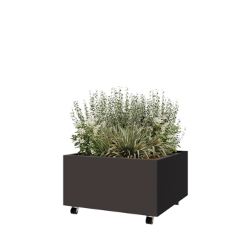 Ζαρντινιέρα από χάλυβα - Τετράγωνο - 80 x 80 x 40 cm - RAL7016 ματ (ανθρακί γκρι) - Με πλάκα βάσης - Με τροχούς