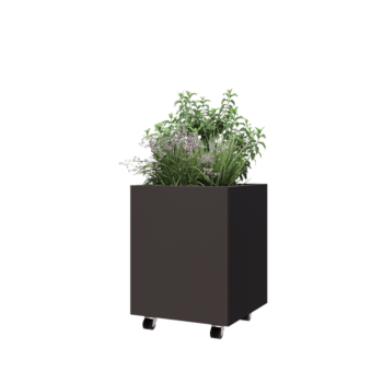 Ζαρντινιέρα από χάλυβα - Τετράγωνο - 50 x 50 x 60 cm - Άλλο χρώμα RAL - Με πλάκα βάσης - Με τροχούς