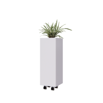 Ζαρντινιέρα από χάλυβα - Τετράγωνο - 30 x 30 x 80 cm - RAL9010 ματ (λευκό) - Με πλάκα βάσης - Με τροχούς