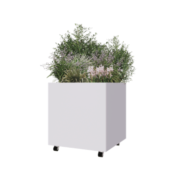 Ζαρντινιέρα από χάλυβα - Τετράγωνο - 70 x 70 x 70 cm - RAL9010 ματ (λευκό) - Με πλάκα βάσης - Με τροχούς