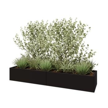 Ζαρντινιέρα XXL από χάλυβα - Ορθογώνιο - 200 x 50 x 30 cm - RAL9005 ματ (μαύρο) - Με πλάκα βάσης