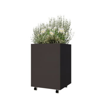 Ζαρντινιέρα από χάλυβα - Τετράγωνο - 60 x 60 x 80 cm - RAL7016 ματ (ανθρακί γκρι) - Με πλάκα βάσης - Με τροχούς