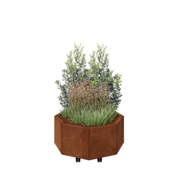 Ζαρντινιέρα από χάλυβα Corten - Οκτάγωνο - 72,4 x 72,4 x 30 cm - Με πλάκα βάσης - Με τροχούς