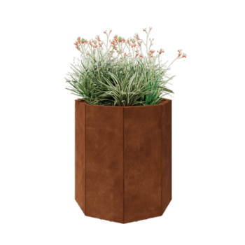 Ζαρντινιέρα από χάλυβα Corten - Οκτάγωνο - 72,4 x 72,4 x 80 cm - Με πλάκα βάσης - Με πόδια