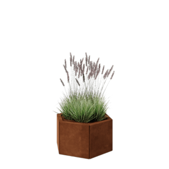 Ζαρντινιέρα από χάλυβα Corten - Εξάγωνο - 59,3 x 52 x 30 cm - Με πλάκα βάσης