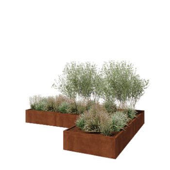 Ζαρντινιέρα από χάλυβα Corten - Σχήμα L - 360 x 240 x 40 cm - Χωρίς πλάκα βάσης