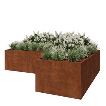 Ζαρντινιέρα από χάλυβα Corten - Σχήμα L - 360 x 240 x 80 cm - Χωρίς πλάκα βάσης
