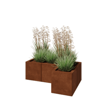 Ζαρντινιέρα από χάλυβα Corten - Σχήμα L - 90 x 60 x 30 cm - Με πλάκα βάσης