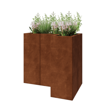 Ζαρντινιέρα από χάλυβα Corten - Σχήμα L - 90 x 60 x 80 cm - Με πλάκα βάσης