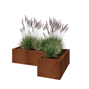 Ζαρντινιέρα από χάλυβα Corten - Σχήμα L - 120 x 80 x 30 cm - Χωρίς πλάκα βάσης