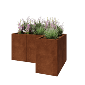 Ζαρντινιέρα από χάλυβα Corten - Σχήμα L - 120 x 80 x 60 cm - Με πλάκα βάσης