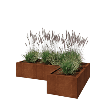 Ζαρντινιέρα από χάλυβα Corten - Σχήμα L - 150 x 100 x 30 cm - Χωρίς πλάκα βάσης