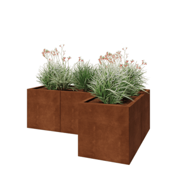 Ζαρντινιέρα από χάλυβα Corten - Σχήμα L - 150 x 100 x 50 cm - Με πλάκα βάσης