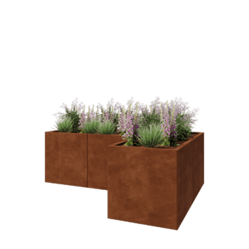 Ζαρντινιέρα από χάλυβα Corten - Σχήμα L - 180 x 120 x 60 cm - Χωρίς πλάκα βάσης