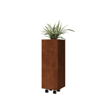 Ζαρντινιέρα από χάλυβα Corten - Τετράγωνο - 30 x 30 x 80 cm - Με πλάκα βάσης - Με τροχούς