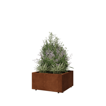 Ζαρντινιέρα από χάλυβα Corten - Τετράγωνο - 60 x 60 x 30 cm - Με πλάκα βάσης - Με πόδια