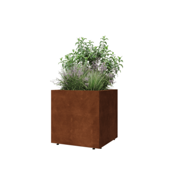 Ζαρντινιέρα από χάλυβα Corten - Τετράγωνο - 60 x 60 x 60 cm - Με πλάκα βάσης - Με πόδια