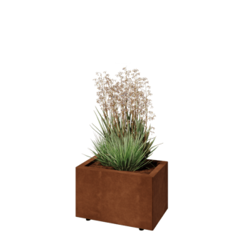 Ζαρντινιέρα από χάλυβα Corten - Ορθογώνιο - 50 x 30 x 30 cm - Με πλάκα βάσης - Με πόδια