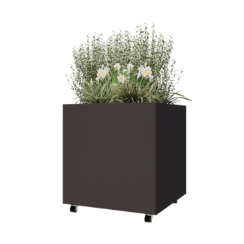 Ζαρντινιέρα από χάλυβα - Τετράγωνο - 80 x 80 x 80 cm - Άλλο χρώμα RAL - Με πλάκα βάσης - Με τροχούς