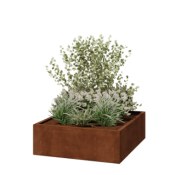 Ζαρντινιέρα από χάλυβα Corten - Τετράγωνο - 120 x 120 x 40 cm - Συγκολλημένο - Με πλάκα βάσης