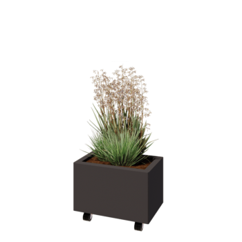 Ζαρντινιέρα από χάλυβα - Ορθογώνιο - 50 x 30 x 30 cm - RAL7016 ματ (ανθρακί γκρι) - Με πλάκα βάσης - Με τροχούς