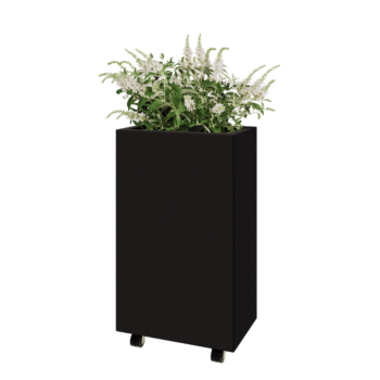 Ζαρντινιέρα από χάλυβα - Ορθογώνιο - 50 x 30 x 80 cm - RAL9005 ματ (μαύρο) - Με πλάκα βάσης - Με τροχούς