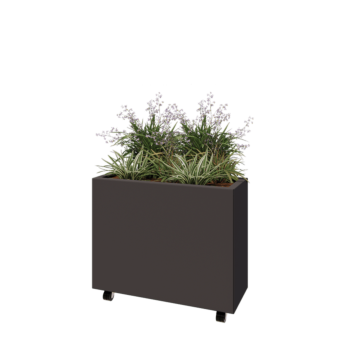 Ζαρντινιέρα από χάλυβα - Ορθογώνιο - 80 x 30 x 60 cm - Άλλο χρώμα RAL - Με πλάκα βάσης - Με τροχούς