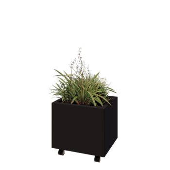 Ζαρντινιέρα από χάλυβα - Ορθογώνιο - 50 x 40 x 40 cm - RAL9005 ματ (μαύρο) - Με πλάκα βάσης - Με τροχούς