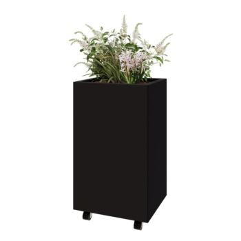 Ζαρντινιέρα από χάλυβα - Ορθογώνιο - 50 x 40 x 80 cm - RAL9005 ματ (μαύρο) - Με πλάκα βάσης - Με τροχούς
