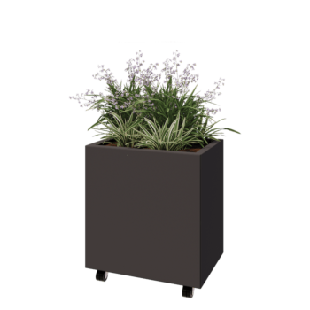 Ζαρντινιέρα από χάλυβα - Ορθογώνιο - 60 x 40 x 60 cm - Άλλο χρώμα RAL - Με πλάκα βάσης - Με τροχούς