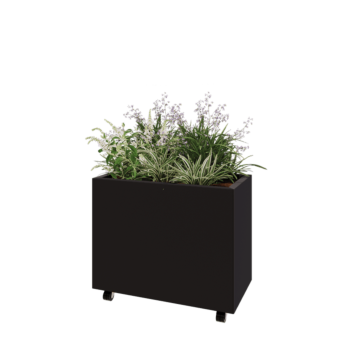 Ζαρντινιέρα από χάλυβα - Ορθογώνιο - 80 x 40 x 60 cm - RAL9005 ματ (μαύρο) - Με πλάκα βάσης - Με τροχούς