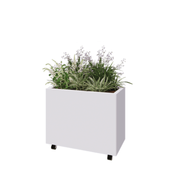 Ζαρντινιέρα από χάλυβα - Ορθογώνιο - 80 x 40 x 60 cm - RAL9010 ματ (λευκό) - Με πλάκα βάσης - Με τροχούς