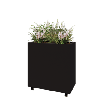 Ζαρντινιέρα από χάλυβα - Ορθογώνιο - 80 x 40 x 80 cm - RAL9005 ματ (μαύρο) - Με πλάκα βάσης - Με τροχούς