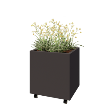 Ζαρντινιέρα από χάλυβα - Ορθογώνιο - 60 x 50 x 60 cm - Άλλο χρώμα RAL - Με πλάκα βάσης - Με τροχούς