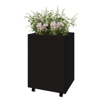 Ζαρντινιέρα από χάλυβα - Ορθογώνιο - 60 x 50 x 80 cm - RAL9005 ματ (μαύρο) - Με πλάκα βάσης - Με τροχούς