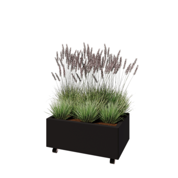Ζαρντινιέρα από χάλυβα - Ορθογώνιο - 80 x 50 x 30 cm - RAL9005 ματ (μαύρο) - Με πλάκα βάσης - Με τροχούς