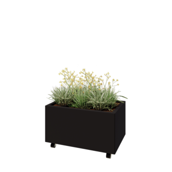 Ζαρντινιέρα από χάλυβα - Ορθογώνιο - 80 x 50 x 40 cm - RAL9005 ματ (μαύρο) - Με πλάκα βάσης - Με τροχούς