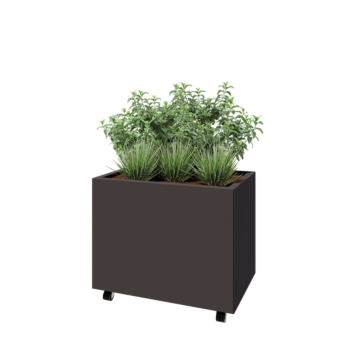 Ζαρντινιέρα από χάλυβα - Ορθογώνιο - 80 x 50 x 60 cm - Άλλο χρώμα RAL - Με πλάκα βάσης - Με τροχούς