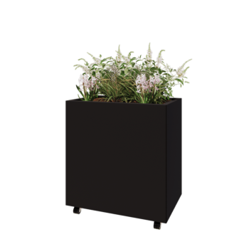 Ζαρντινιέρα από χάλυβα - Ορθογώνιο - 80 x 50 x 80 cm - RAL9005 ματ (μαύρο) - Με πλάκα βάσης - Με τροχούς